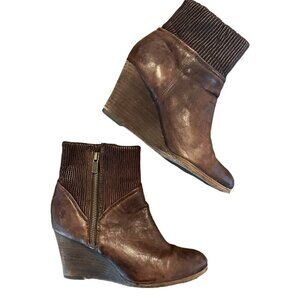 Frye Corby Boots Side Zip Ruched Moto Brown‎ Leather Wedge Country Edgy Size 7